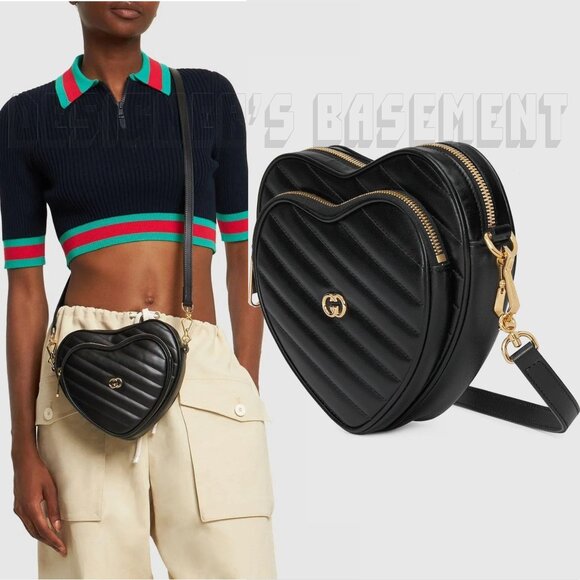 Gucci Handbags - GUCCI black Mini HEART Matelasse Leather Interlocking G crossbody strap bag +🎁